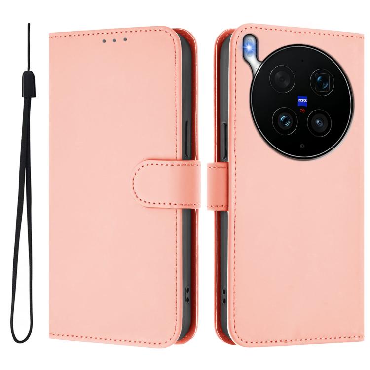 For vivo X300 Ultra Skin Feel Solid Color Leather Phone Case with Lanyard