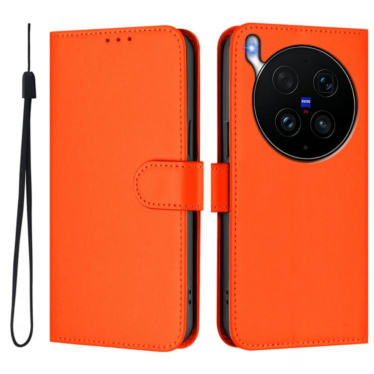 For vivo X300 Ultra Skin Feel Solid Color Leather Phone Case with Lanyard