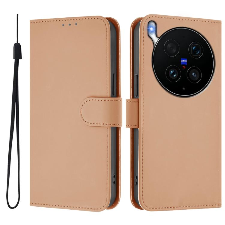 For vivo X300 Ultra Skin Feel Solid Color Leather Phone Case with Lanyard