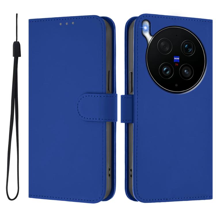 For vivo X300 Ultra Skin Feel Solid Color Leather Phone Case with Lanyard