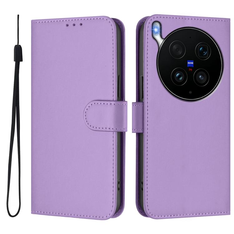 For vivo X300 Ultra Skin Feel Solid Color Leather Phone Case with Lanyard
