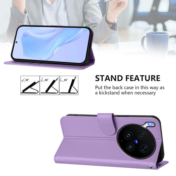 For vivo X300 Ultra Skin Feel Solid Color Leather Phone Case with Lanyard