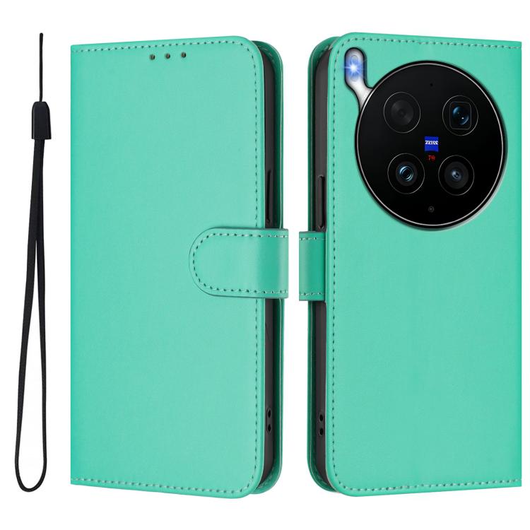 For vivo X300 Ultra Skin Feel Solid Color Leather Phone Case with Lanyard