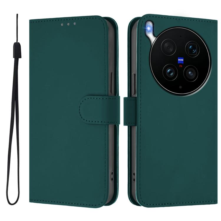 For vivo X300 Ultra Skin Feel Solid Color Leather Phone Case with Lanyard