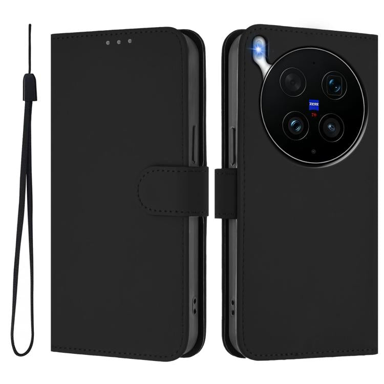 For vivo X300 Ultra Skin Feel Solid Color Leather Phone Case with Lanyard