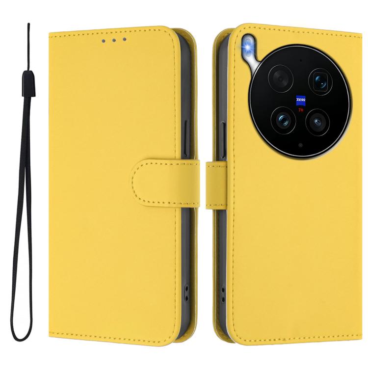 For vivo X300 Ultra Skin Feel Solid Color Leather Phone Case with Lanyard