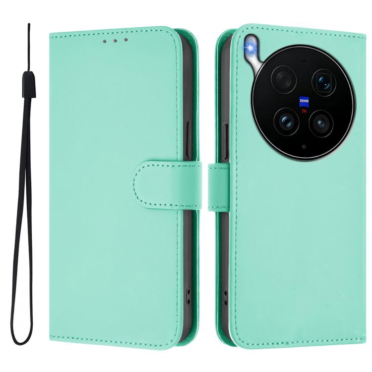 For vivo X300 Ultra Skin Feel Solid Color Leather Phone Case with Lanyard