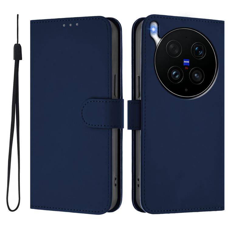 For vivo X300 Ultra Skin Feel Solid Color Leather Phone Case with Lanyard