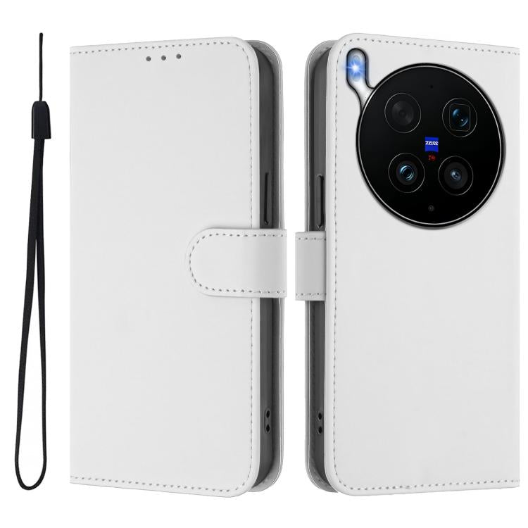For vivo X300 Ultra Skin Feel Solid Color Leather Phone Case with Lanyard