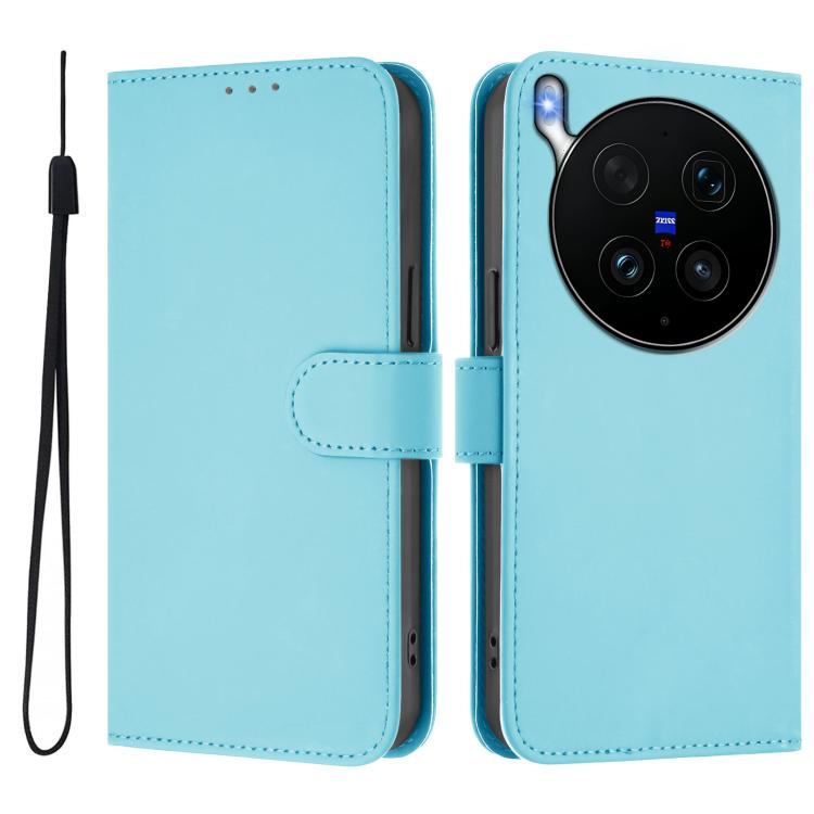 For vivo X300 Ultra Skin Feel Solid Color Leather Phone Case with Lanyard