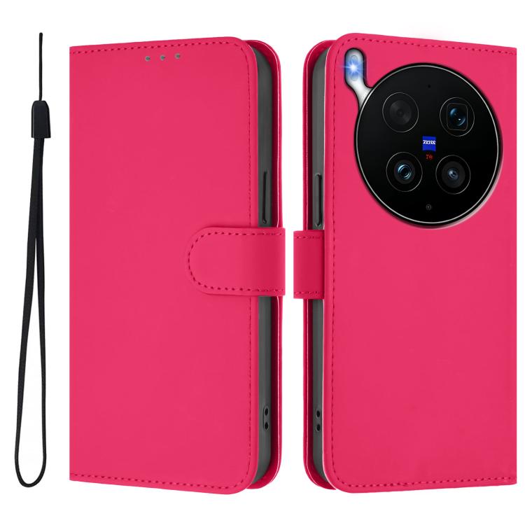 For vivo X300 Ultra Skin Feel Solid Color Leather Phone Case with Lanyard