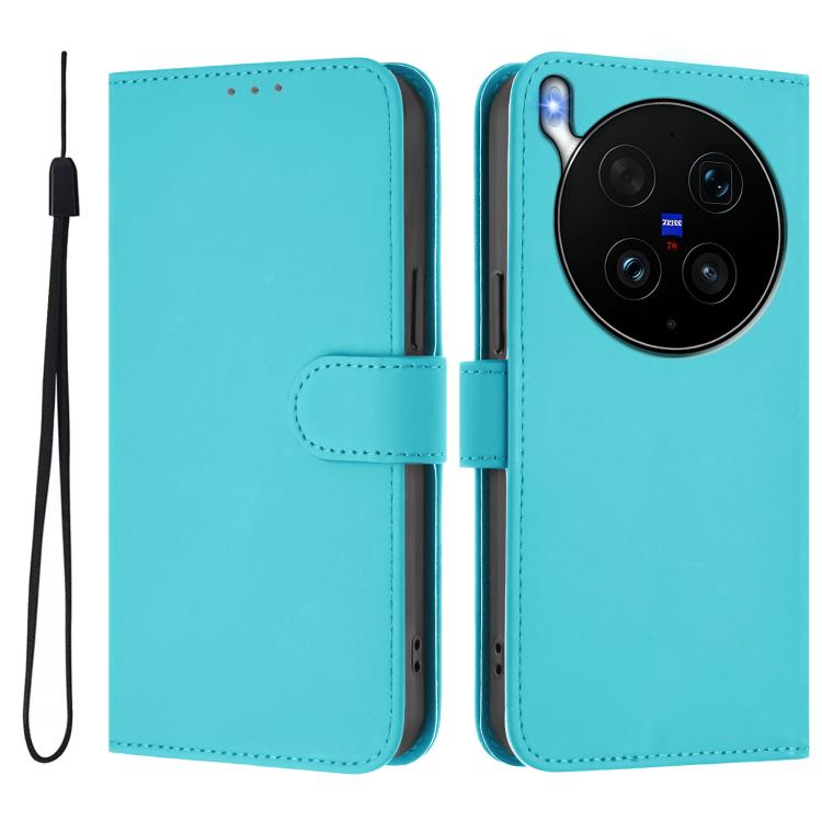 For vivo X300 Ultra Skin Feel Solid Color Leather Phone Case with Lanyard