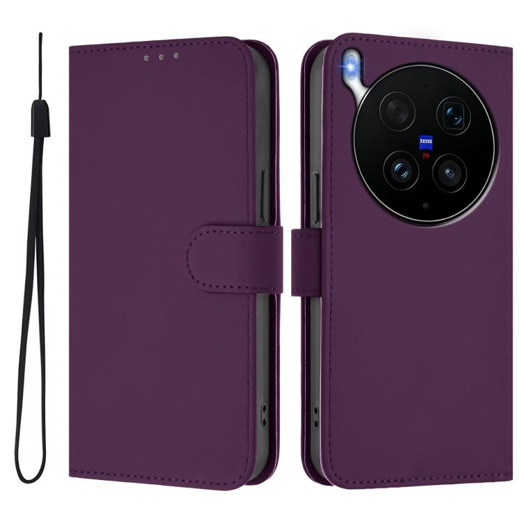 For vivo X300 Ultra Skin Feel Solid Color Leather Phone Case with Lanyard