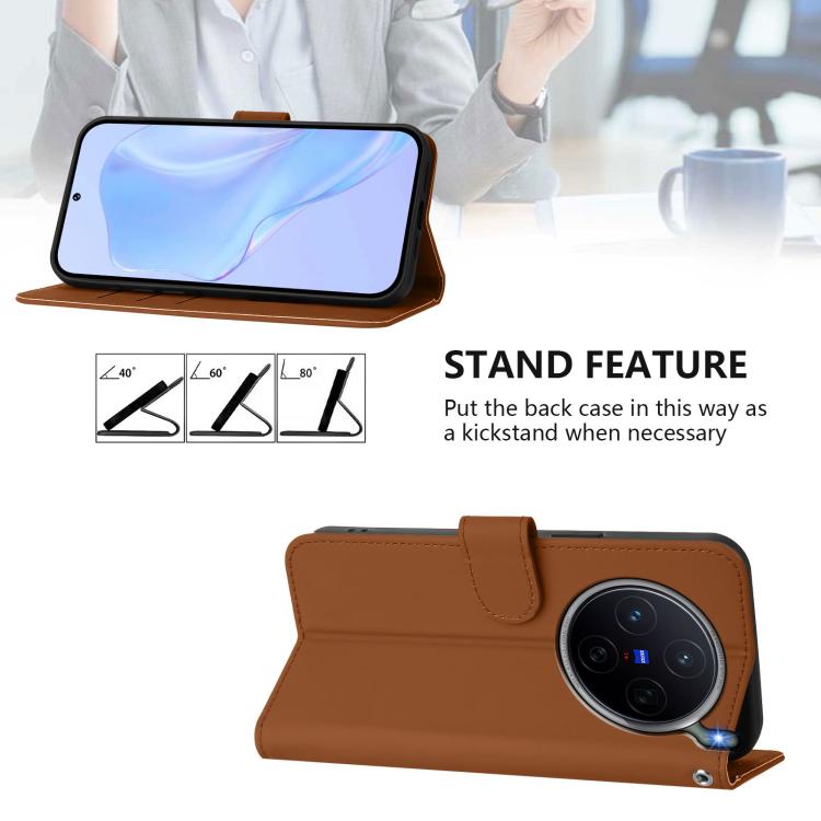 For vivo X300s Skin Feel Solid Color Leather Phone Case with Lanyard