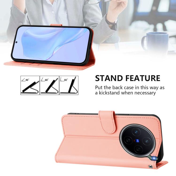 For vivo X300s Skin Feel Solid Color Leather Phone Case with Lanyard