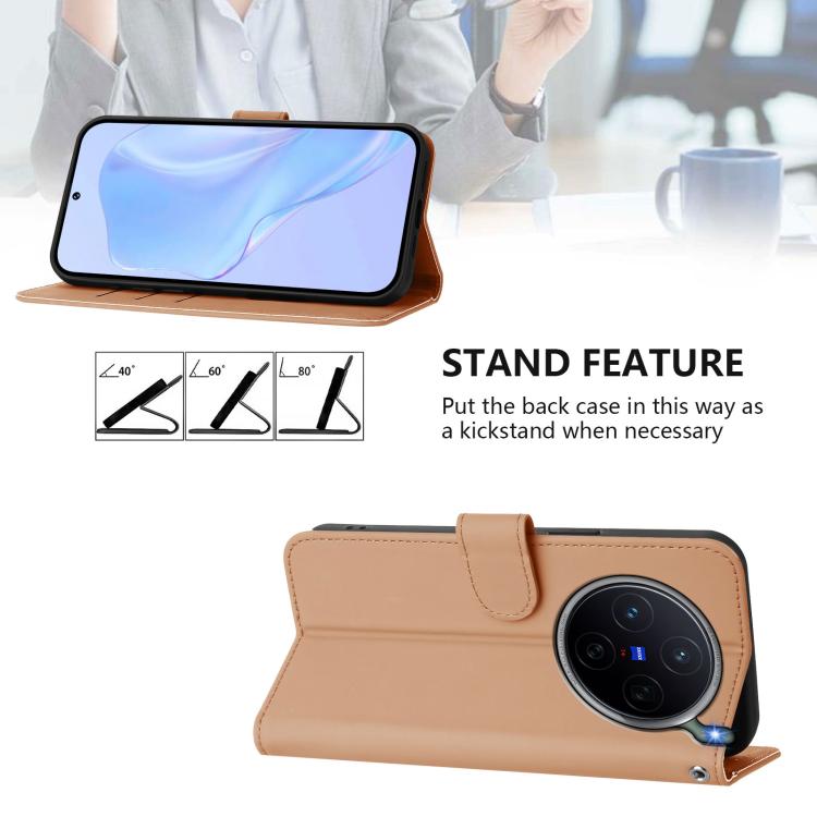 For vivo X300s Skin Feel Solid Color Leather Phone Case with Lanyard