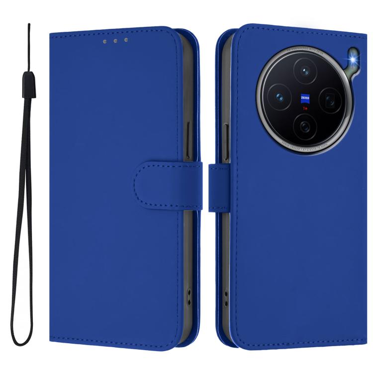 For vivo X300s Skin Feel Solid Color Leather Phone Case with Lanyard