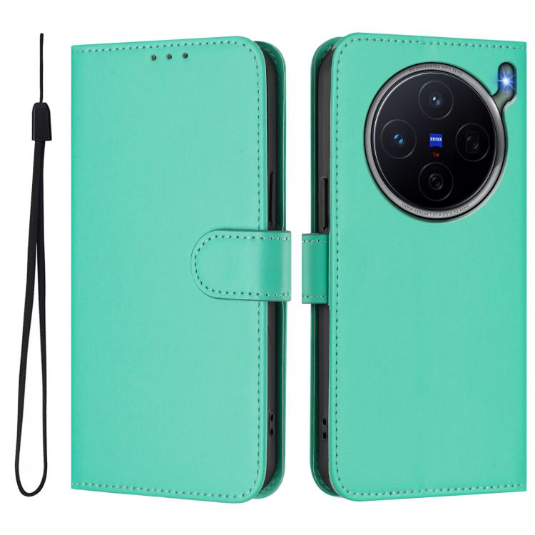 For vivo X300s Skin Feel Solid Color Leather Phone Case with Lanyard