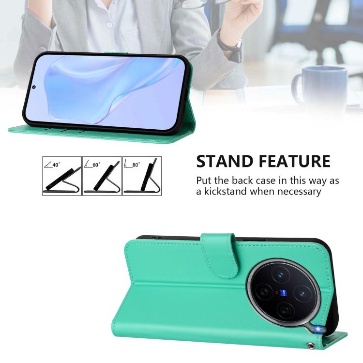 For vivo X300s Skin Feel Solid Color Leather Phone Case with Lanyard