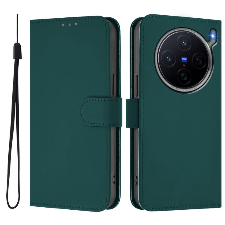 For vivo X300s Skin Feel Solid Color Leather Phone Case with Lanyard