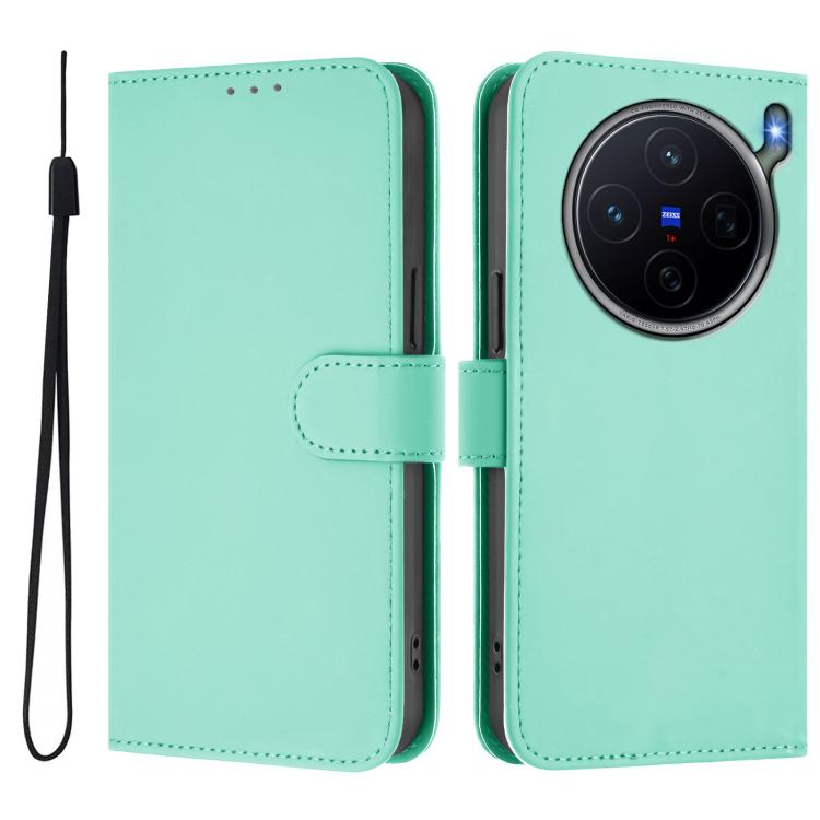 For vivo X300s Skin Feel Solid Color Leather Phone Case with Lanyard