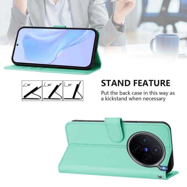 For vivo X300s Skin Feel Solid Color Leather Phone Case with Lanyard