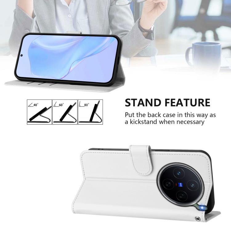 For vivo X300s Skin Feel Solid Color Leather Phone Case with Lanyard