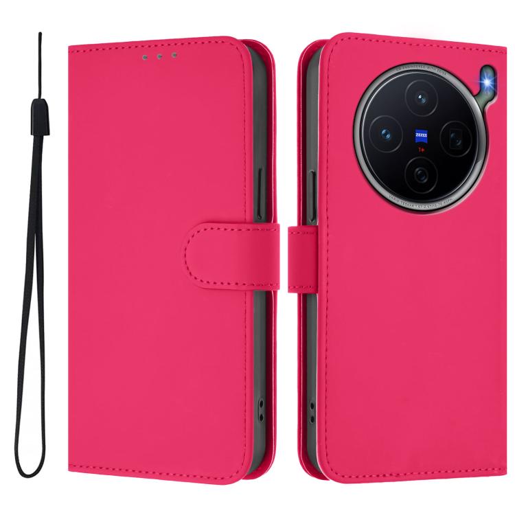 For vivo X300s Skin Feel Solid Color Leather Phone Case with Lanyard