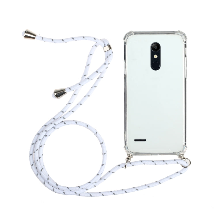 For LG K11 Four-Corner Shockproof Transparent TPU Protective Case with Lanyard