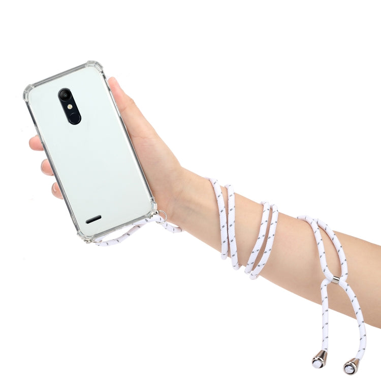 For LG K11 Four-Corner Shockproof Transparent TPU Protective Case with Lanyard