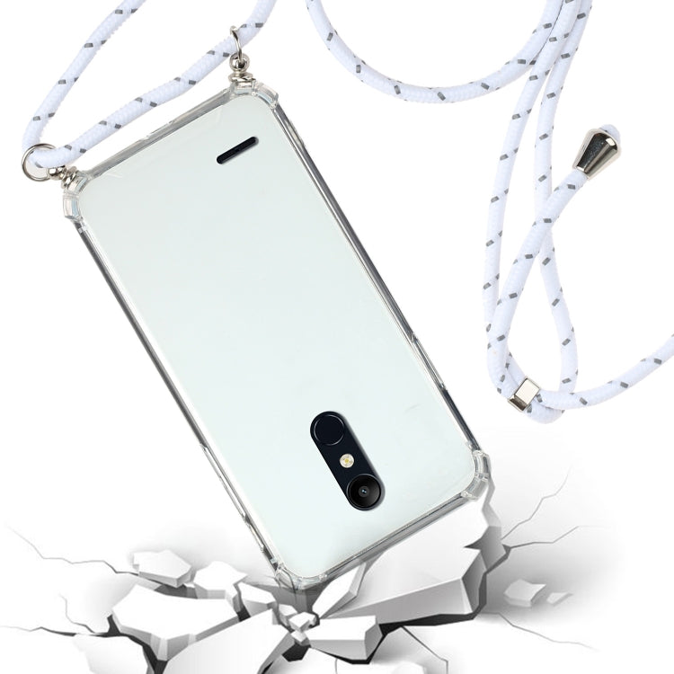 For LG K11 Four-Corner Shockproof Transparent TPU Protective Case with Lanyard