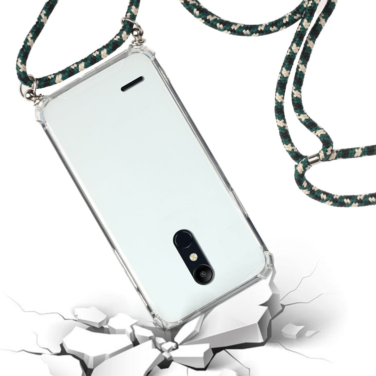 For LG K11 Four-Corner Shockproof Transparent TPU Protective Case with Lanyard