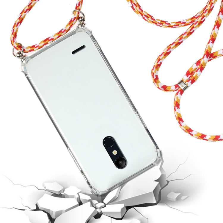 For LG K11 Four-Corner Shockproof Transparent TPU Protective Case with Lanyard