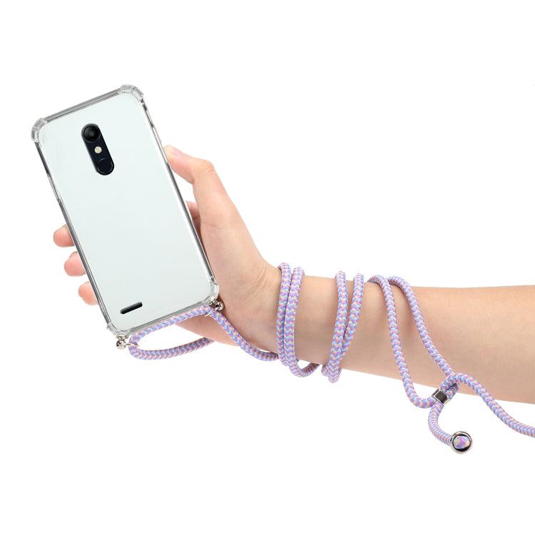 For LG K11 Four-Corner Shockproof Transparent TPU Protective Case with Lanyard