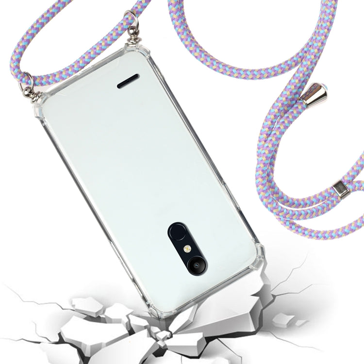 For LG K11 Four-Corner Shockproof Transparent TPU Protective Case with Lanyard