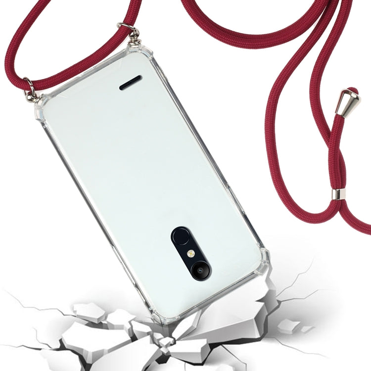 For LG K11 Four-Corner Shockproof Transparent TPU Protective Case with Lanyard