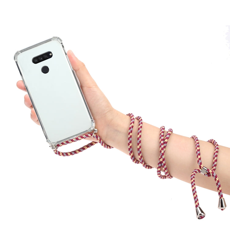 For LG K50S Four-Corner Shockproof Transparent TPU Protective Case with Lanyard