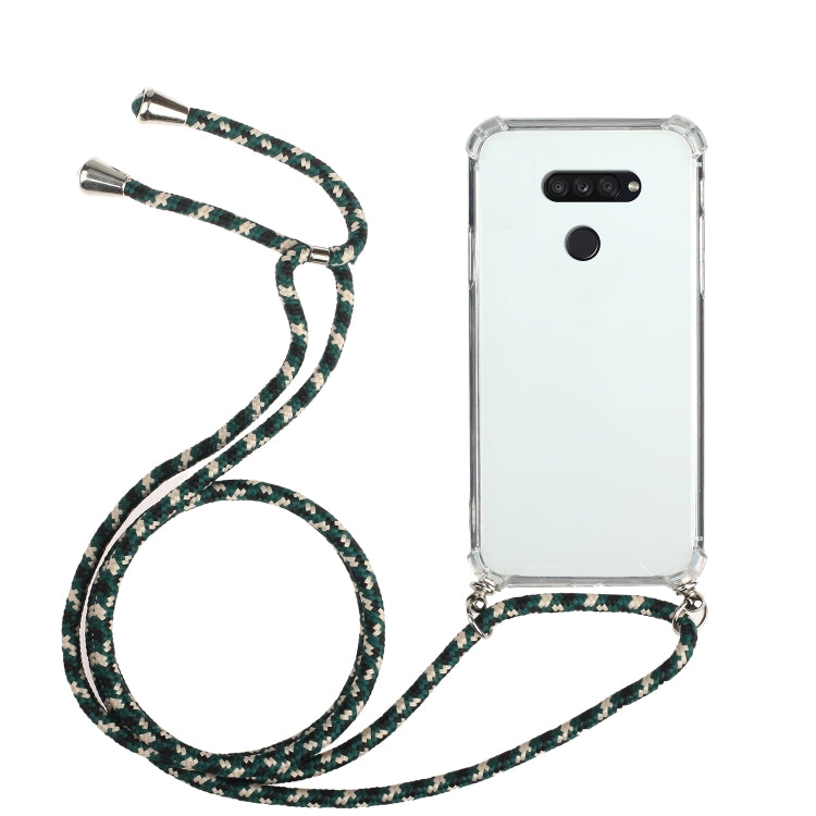 For LG K50S Four-Corner Shockproof Transparent TPU Protective Case with Lanyard