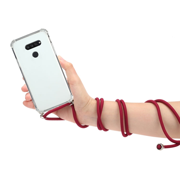 For LG K50S Four-Corner Shockproof Transparent TPU Protective Case with Lanyard