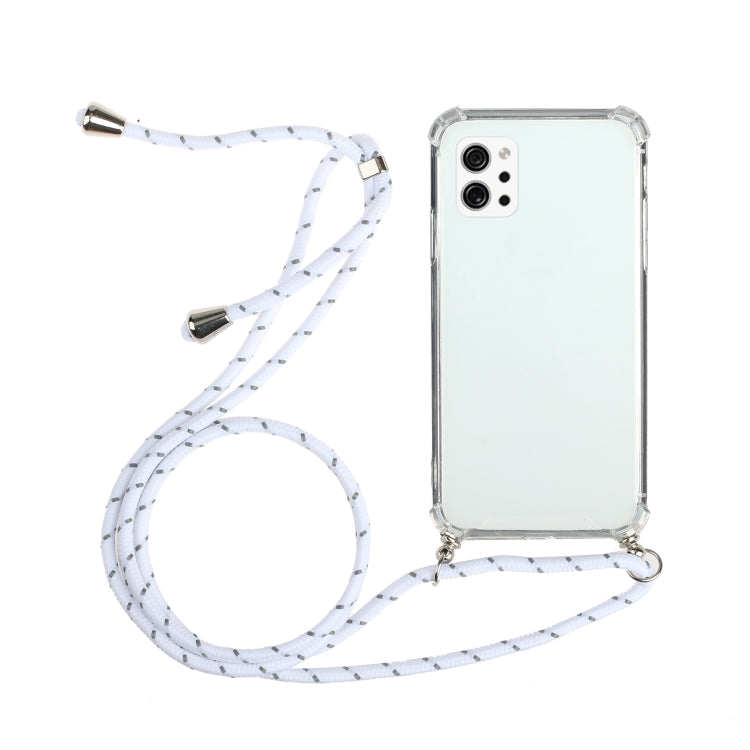 For LG Q92 5G Four-Corner Shockproof Transparent TPU Protective Case with Lanyard