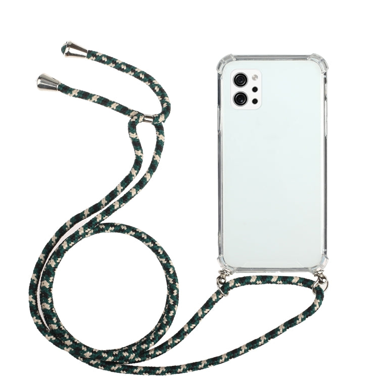 For LG Q92 5G Four-Corner Shockproof Transparent TPU Protective Case with Lanyard