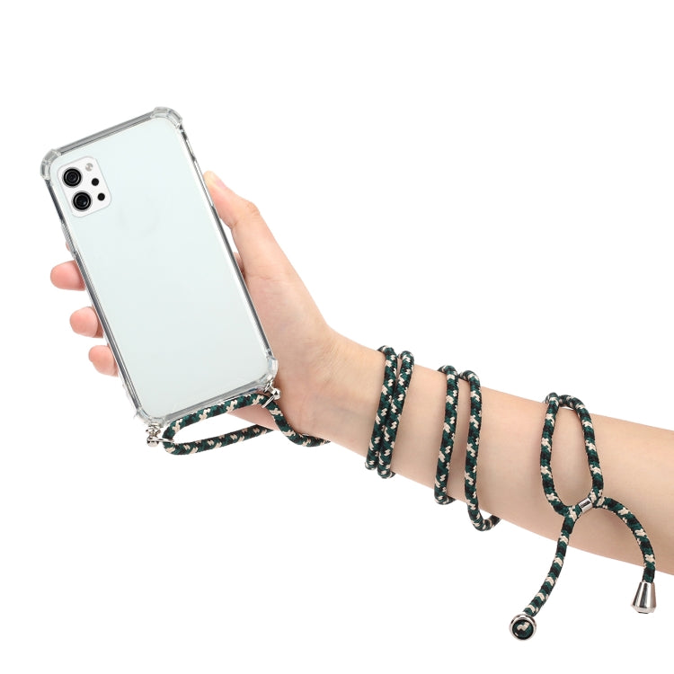 For LG Q92 5G Four-Corner Shockproof Transparent TPU Protective Case with Lanyard