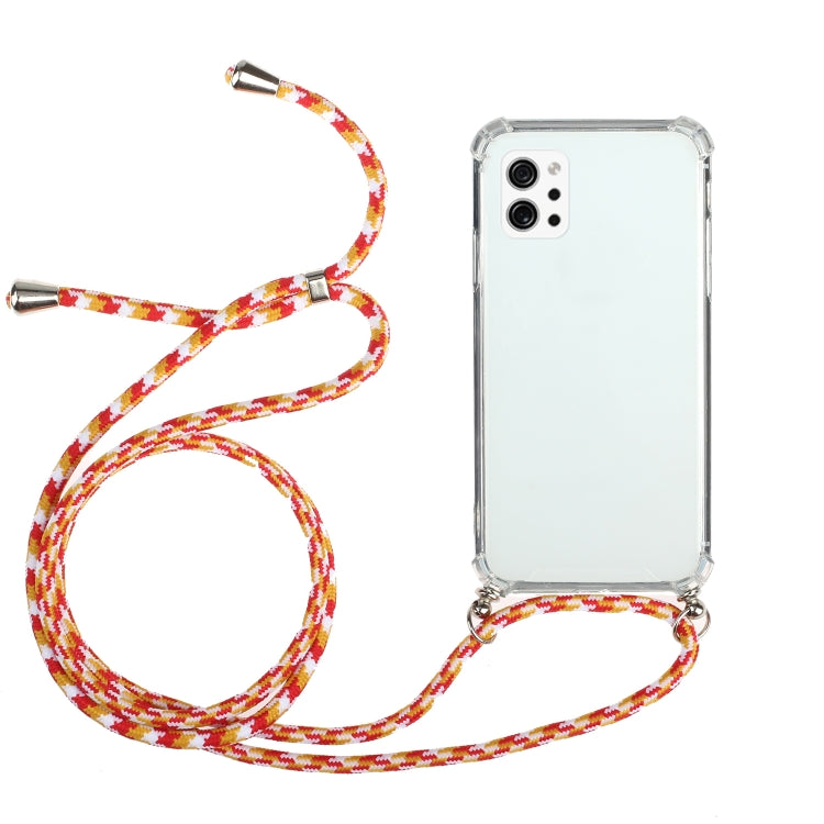 For LG Q92 5G Four-Corner Shockproof Transparent TPU Protective Case with Lanyard