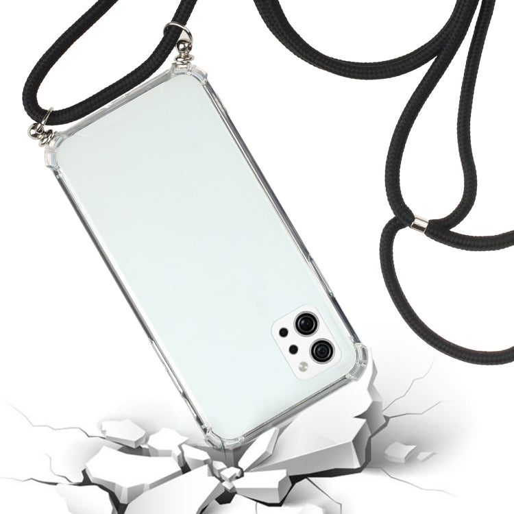 For LG Q92 5G Four-Corner Shockproof Transparent TPU Protective Case with Lanyard