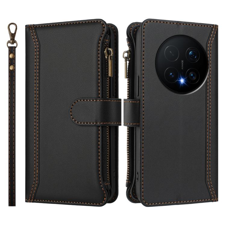 For Honor Magic8 Pro Magnetic Closure 9 Card Slots Zipper Leather Case with Hand Strap