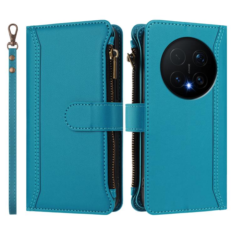 For Honor Magic8 Pro Magnetic Closure 9 Card Slots Zipper Leather Case with Hand Strap