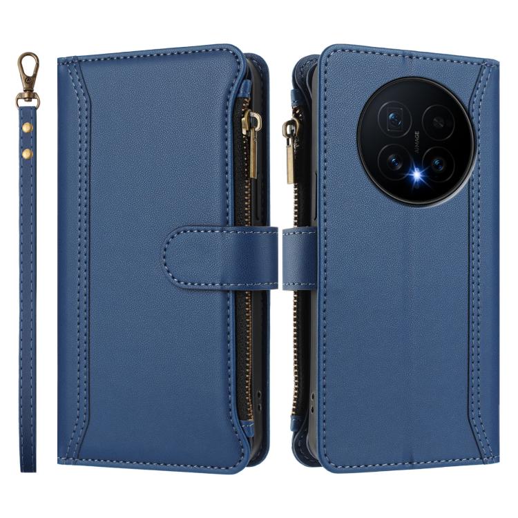 For Honor Magic8 Magnetic Closure 9 Card Slots Zipper Leather Case with Hand Strap