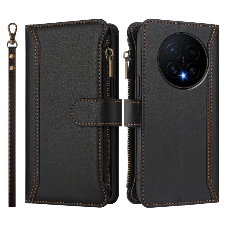For Honor Magic8 Magnetic Closure 9 Card Slots Zipper Leather Case with Hand Strap