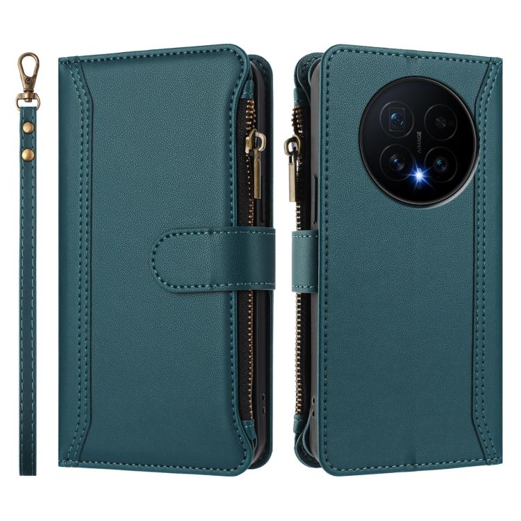 For Honor Magic8 Magnetic Closure 9 Card Slots Zipper Leather Case with Hand Strap