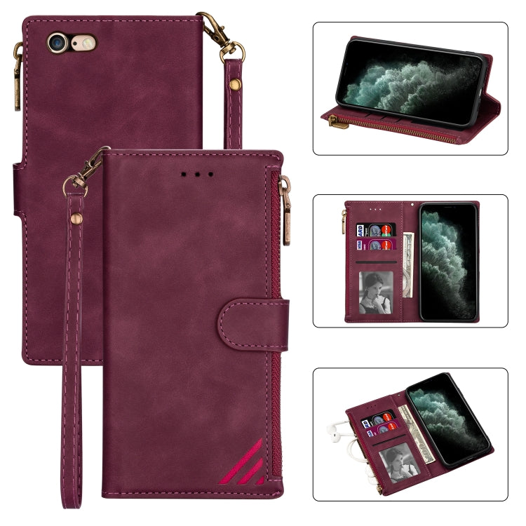Zipper Multi-card Slots Horizontal Flip PU Leather Case with Holder & Card Slots & Wallet & Lanyard & Photo Frame for iPhone 6s Plus / 6 Plus